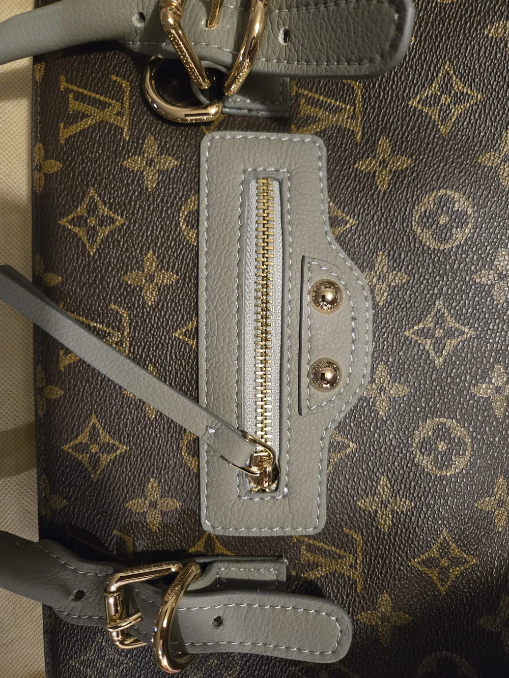 Louis Vuitton STYLE Monogram Canvas Tote with Gray Trim With Matching Wallet